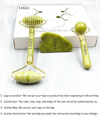 Anti-âge de la pierre naturelle rose blanche mini peau du visage personnalisée boîte magnétique emballage rouleau de jade vert