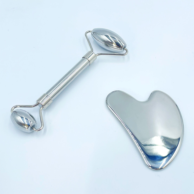 Logo personnalisé Outil Gua Sha en acier inoxydable vert pour le drainage lymphatique du visage et du corps